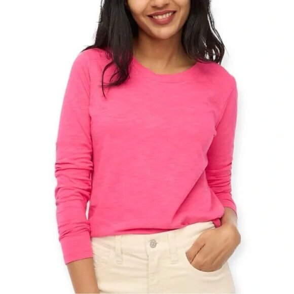 J. Crew Crewneck Girlfriend Long Sleeve Loose Fit Tee Pink Size XS - Picture 1 of 5